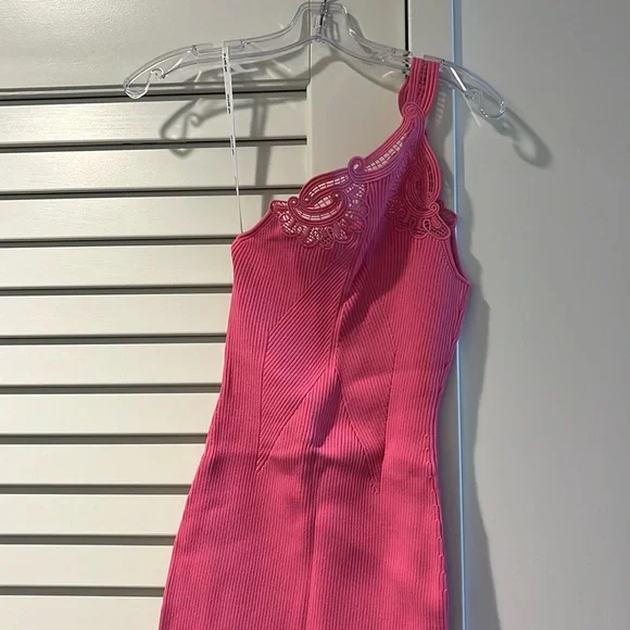 open lace back dress Pink Jersey Draped Maxi Dress – self-portrait-US